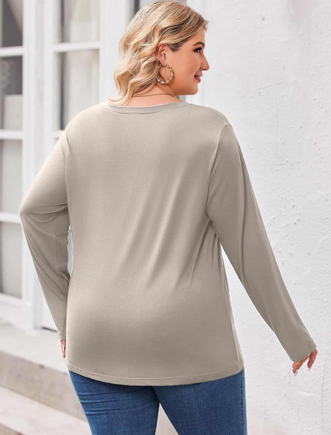 IN'VOLAND Womens Plus Size Long Sleeve Shirts V Neck Basic Tee Tops Loose Fit Fall Outfits for Women 1X-5X