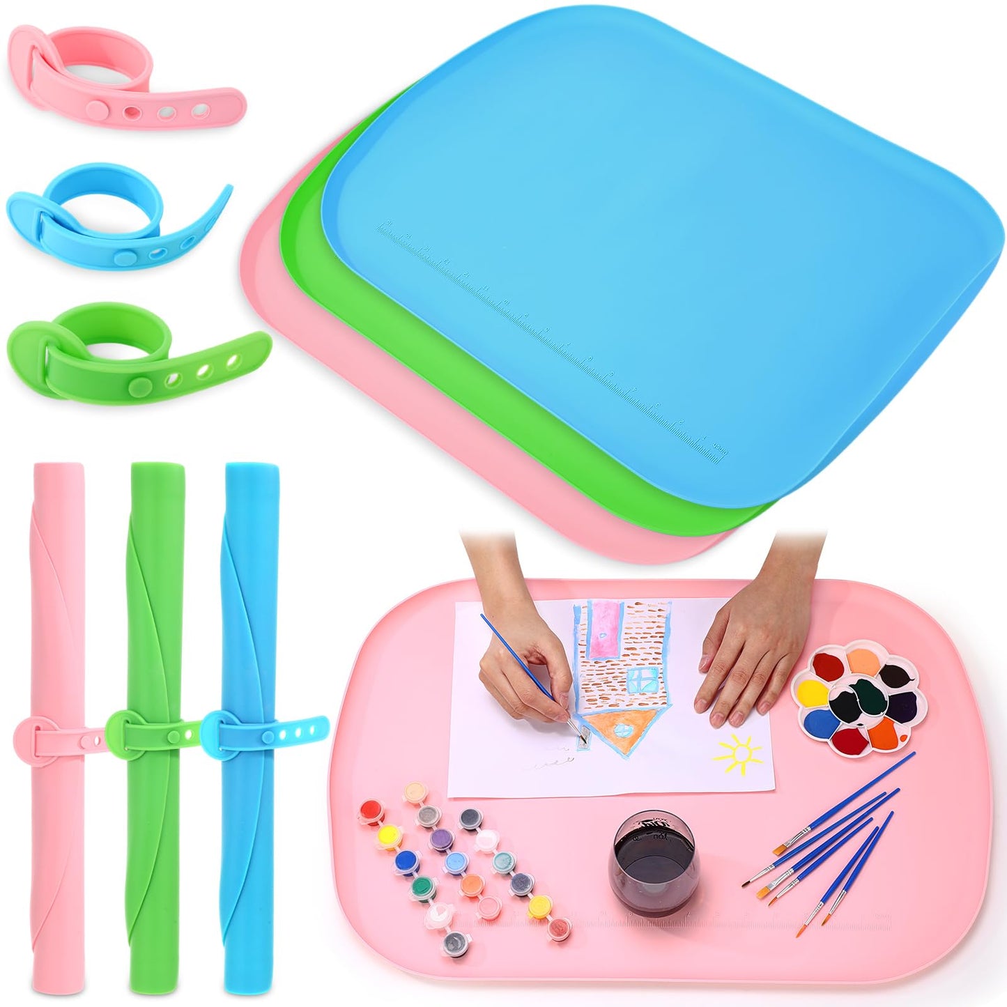 LemonRoad 3 Pack Art Silicone Mats for Crafts 24" x 16" Painting Mat with Raised Side to Stay Tidy Drawing Paint Silicone Craft Mat for Clay Resin Jewelry Making DIY Crafts Creation