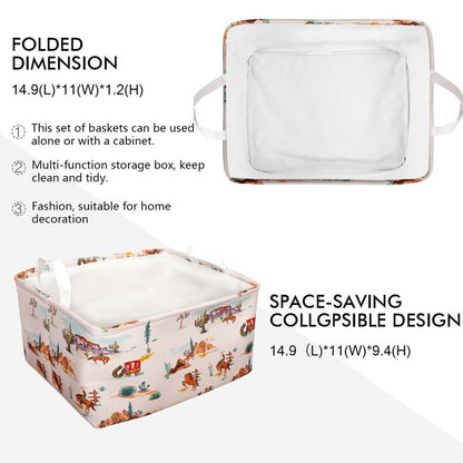 3 Pcs Western Bull Boho Rectangle Storage Basket Collapsible Highland Cow Storage Bin for Nursery Toys Books Waterproof Baskets for Closet Shelves Bedroom Decor(Cow)