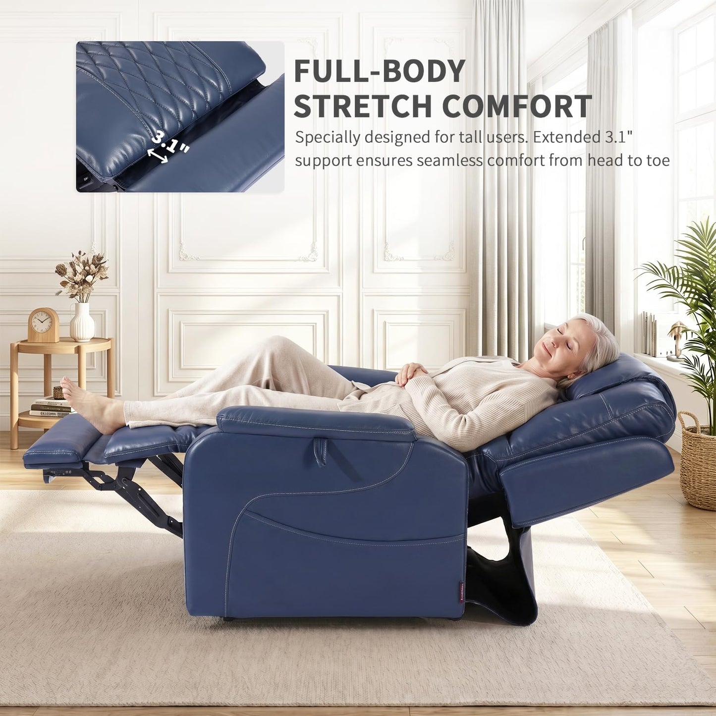 EONIX Triple Motor Lay Flat Power Lift Recliner Chair for Elderly with Massage, 400lbs Electirc Lift Chair for Living Room, Independent Adjustable Backrest Headrest, Entended Footrest, Navy Blue