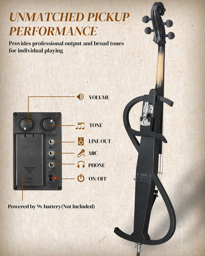 Ktaxon Electric Cello 4/4 Full Size Silent Cello with Portable Bag, Stereo Headphones, Premium Cable & Rosin, Professional Bow and Bridge for Adult Beginner(S Style)