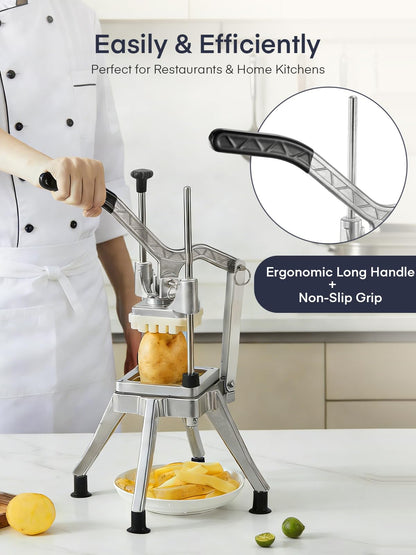 FOHRER Commercial Vegetable Chopper French Fry Cutter – Heavy Duty Potato Dicer with 4 Stainless Steel Blades (1/4", 3/8", 1/2", 6-Wedge) for Restaurant, Food Truck & Commercial Kitchen Prep