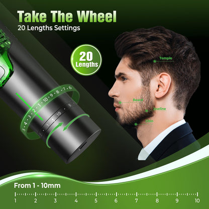 Beard Trimmer for Men: All-in-One Vacuum Mustache Trimmer With Precision Dial,Adjustable 20 Length Setting Premium Facial Hair Groomer with Length Comb USB-C Recharge, Waterproof Wet/Dry Clipper