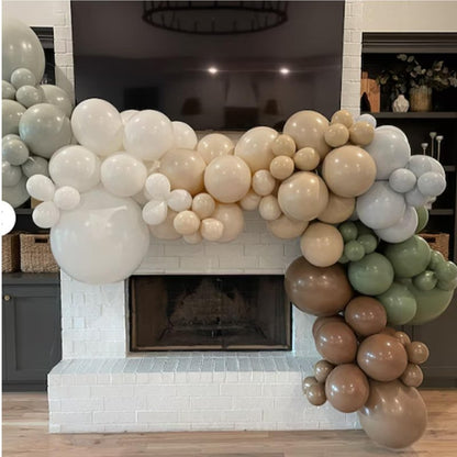 Sage Green Blue Brown Balloons, 60PCS Dinosaur Safari Dusty Blue Olive Green Coffee Beige Eucalyptus Latex Balloon Jungle Hunting Balloons for Woodland Dino Boho Baby Shower Birthday Party Decorations