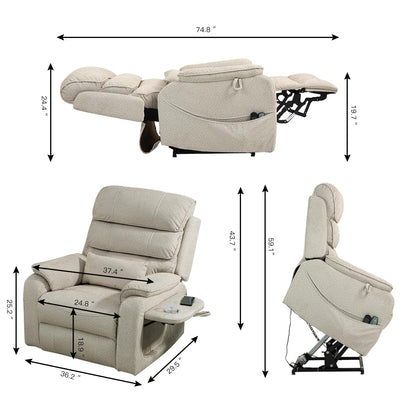 Oversized Electric Lift Chair Versatile Power Recliner Chair 180° Infinite Reclining Armchair for Adults with Massgae,Cupholder,USB-C Ports,Wireless Charging