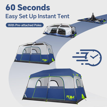 PEAK OUTDOORS Instant Tent 6/8 Person Tents for Camping, 60 Second Easy Setup Portable Camping Cabin Tent with Rainfly, Waterproof Pop Up Tents for Family Camping & Hiking with Expandable Carry Bag