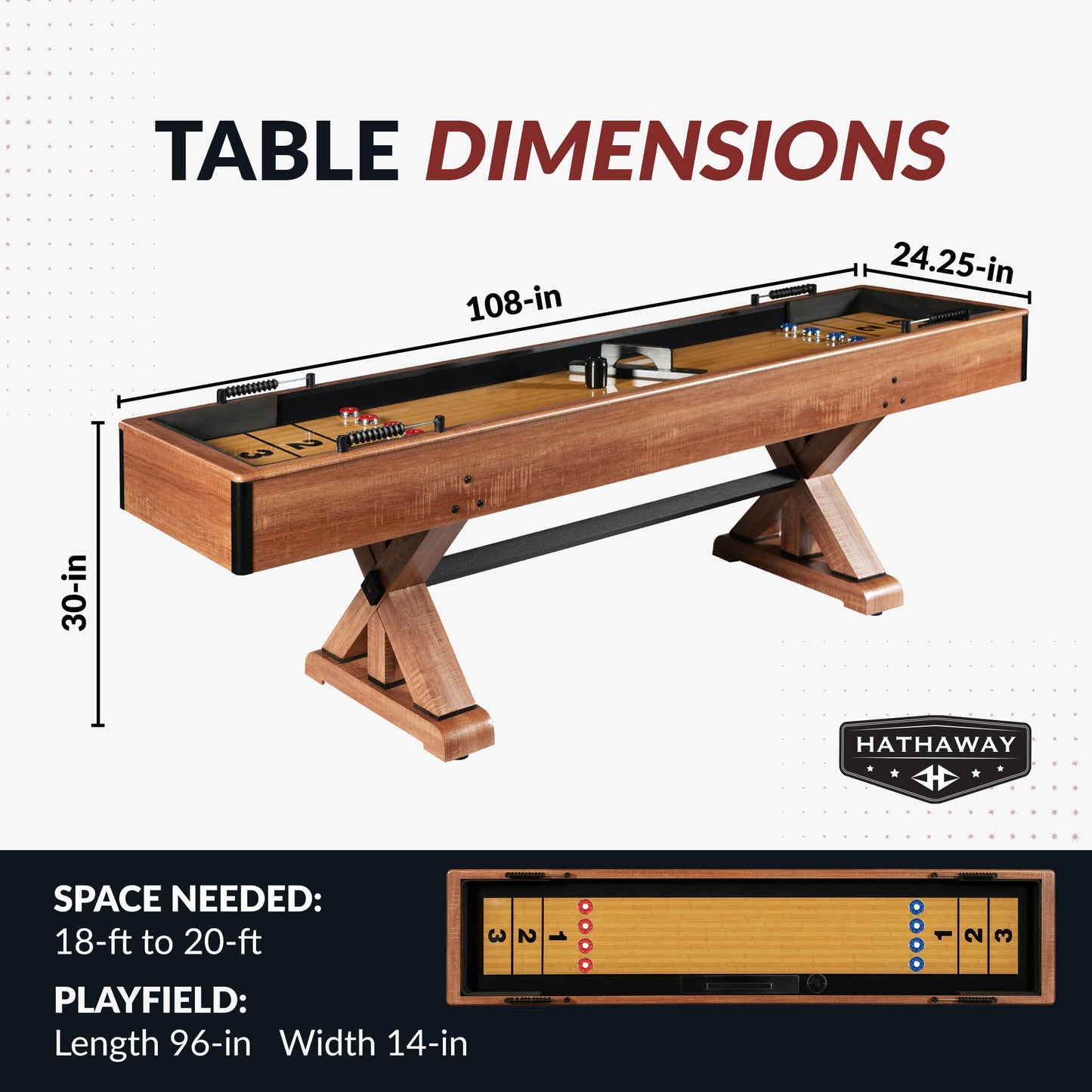 Hathaway Daulton 9-ft Shuffleboard Table for Family Game Rooms with Padded Sidewalls, Legs Levelers, 8 Pucks, Table Brush and Wax, White Oak Finish