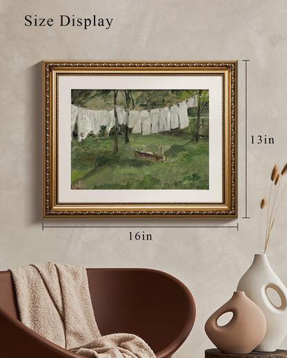 VIYYIEA Gold Framed Canvas Wall Art - Vintage Laundry Room Print | Antique Oil Painting, 13x16in