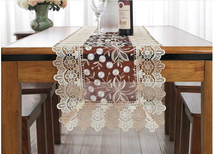 Lace Floral Embroidery Table Runner - Polyester Rectangle Transparent Dresser Scarf for Home Dining Room, 16 x 78