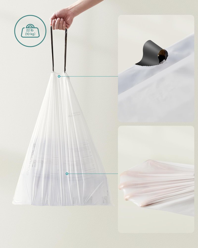 SONGMICS Trash Bags for 12-14.5 Gallon (45-55L) Trash Cans,80 Count Drawstring Kitchen Garbage Bags, Pre-Separated, Liner Code 055A01, 2 Rolls,White UKRB055A02