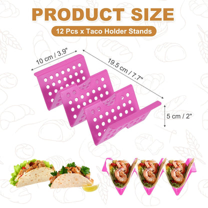 uxcell 12 Pcs Taco Holder Stands, Plastics Hollow Holder Can Hold 3 Soft/Hard Taco Street Tray Plates for Party Supplies Dishwasher and Microwave Safe, Purple