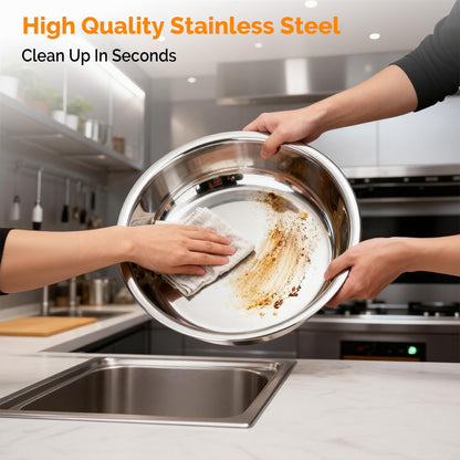 ROVSUN Chafing Dishes for Buffet 8Pack, 6QT Round Chafing Dish Buffet Set with Glass Lid & Lid Holder, Stainless Steel Chafers and Buffet Warmers Sets for Party Wedding Catering Events, Gold