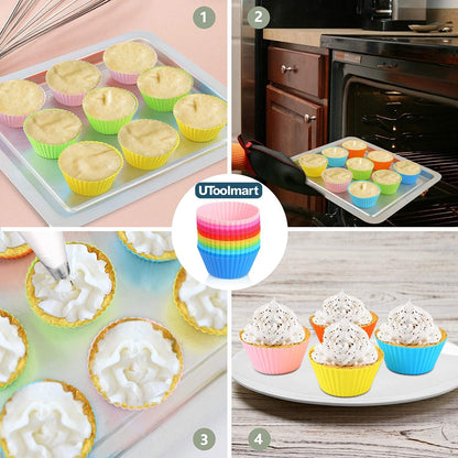 Utoolmart Silicone Cupcake Baking Cups, Reusable Non-Stick Cake Muffins Mold, 5 Pcs Pink for Party Bakery Supplies