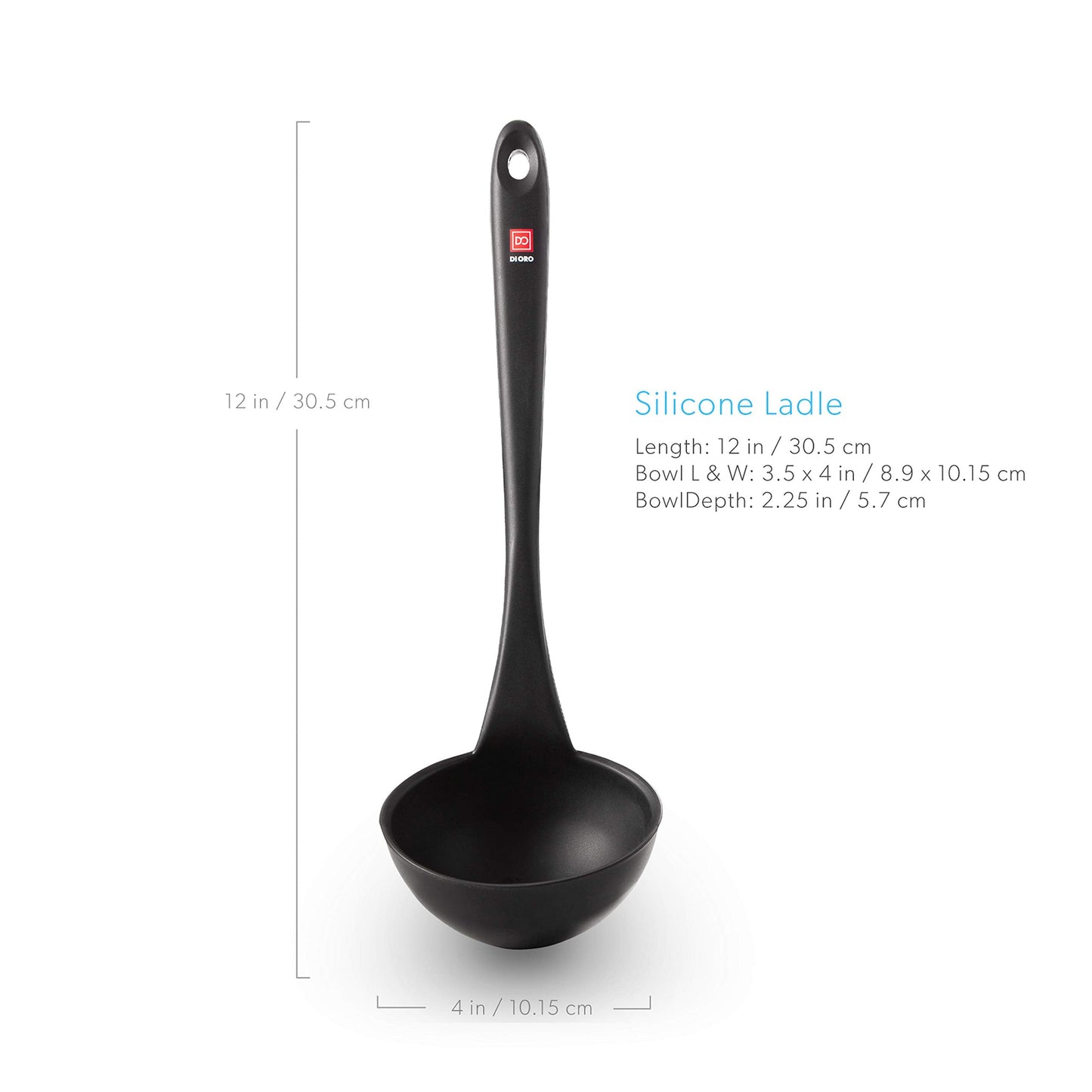 DI ORO Silicone Ladle – Soup Ladle for Cooking & Serving Heat-Resistant - Large Kitchen Soup Ladle Nonstick Cookware Safe - Soup Serving Spoon with Wide Bowl - Silicone Utensil Dishwasher Safe (Black)