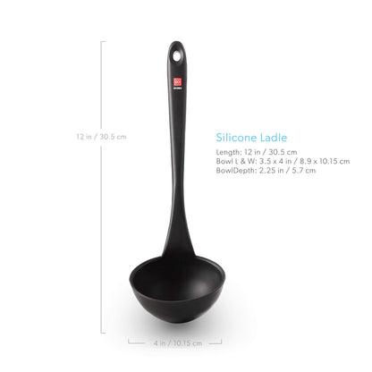 DI ORO Silicone Ladle – Soup Ladle for Cooking & Serving Heat-Resistant - Large Kitchen Soup Ladle Nonstick Cookware Safe - Soup Serving Spoon with Wide Bowl - Silicone Utensil Dishwasher Safe (Black)