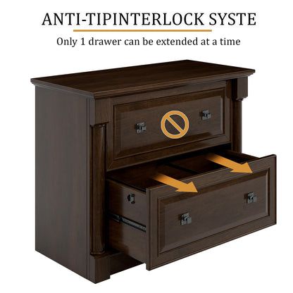 blini 2 Drawer File Cabinet Farmhouse Lateral File Cabinet with Hanging File Folders，Fits Letter/Legal/A4 Sizes, 36.8" Large Wood File Storage Cabinets Printer Stand for Home Office