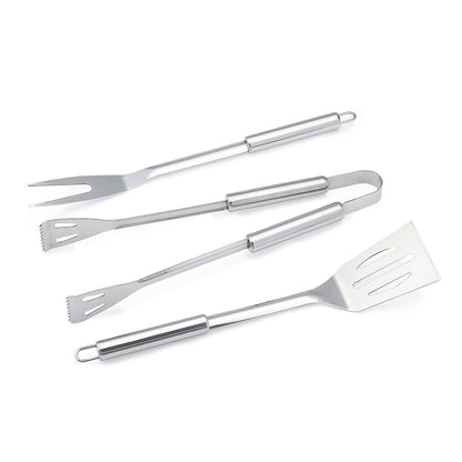 Amazon Basics 4-Piece Stainless Steel BBQ Grilling Tool Set with Carry Bag, Rust-Resistant, Dishwasher Safe