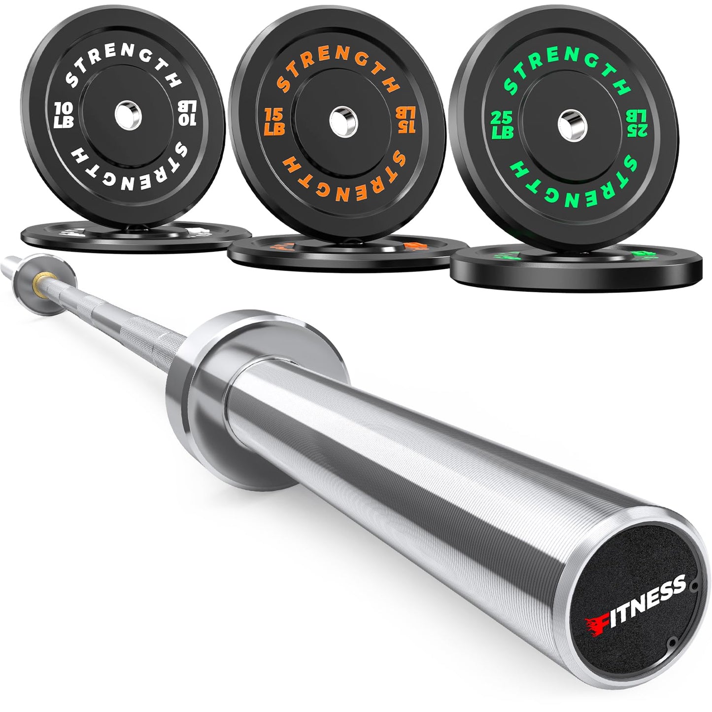 Rendpas 2-Inch Olympic Bumper Plates, 100% Virgin Rubber Low Bounce Barbell Weight for Home Gym Strength Training, 10lb-45lb Black with Color-Coded