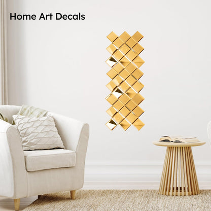Diflart Peel and Stick Mirror Backsplash, Gold, 3x3 Inch, Beveled Mirror Square Kitchen Bar Wall Tile (2 Sq.ft, 32 Pcs)