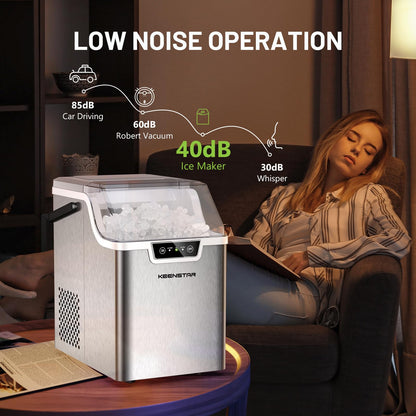 KEENSTAR Nugget Countertop Ice Maker with Soft Chewable Ice, 40lbs/24H Pebble Ice Machine for Home/Party/RV/Camping with Basket and Scoop, Auto-Cleaning