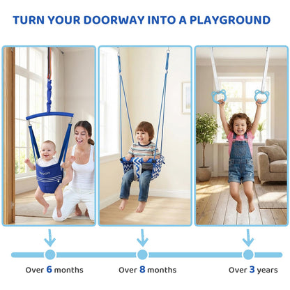 Slevoo Kids Doorway Jumper Swing with Pull-Up Bar Gym, 4-in-1 Indoor Playground Set, Fits 28"-37" Hallway Doorway Exercise & Play Equipment for Toddlers & Kids