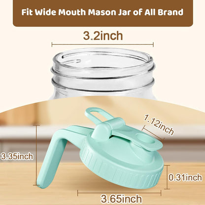 AoeJarry 2 Pack Wide Mouth Mason Jar Lids with Leak-Proof Seal, Mason Jar Pour Spout Lid with Flip Cap and Handle