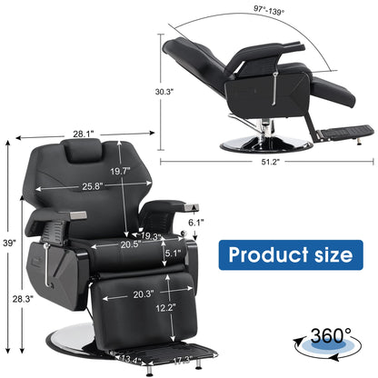 BarberPub Classic Modern Sturdy Heavy Duty Hydraulic Recline Barber Chair All Purpose Salon Home Beauty Spa Barbershop Styling Equipment, PVC Leather, Adult 9208 (Black)