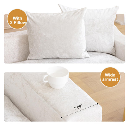 61" Convertible Sofa Bed Loveseat, Memory Foam Boneless Floor Couch with Removable Plush Velvet Cover, Tri-folding Compact Full-size Sleeper for Small Living Room, Playroom, Guest Room, RV (Off White)