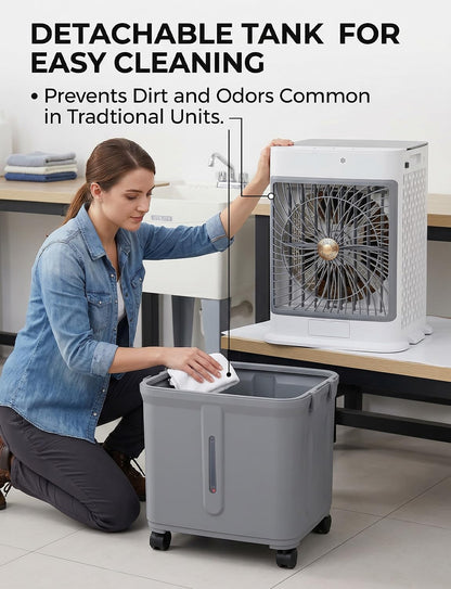 Portable Air Conditioners, Swamp Cooler Evaporative Air Cooler Portable AC Unit for Room, Windowless Cooling Fan That Blow Cold Air with 10GAL Detachable Tank for House Patio Garage Restaurant Outdoor