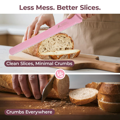 CoquusAid Upgrade Bread Knife for Homemade Bread, World‘s 1st Double Serrated Knife for Crusty Sourdough, 11.6 Inch Stainless Steel Bread Slicer, Professional Sourdough Cutter, Ideal for Gift, Pink