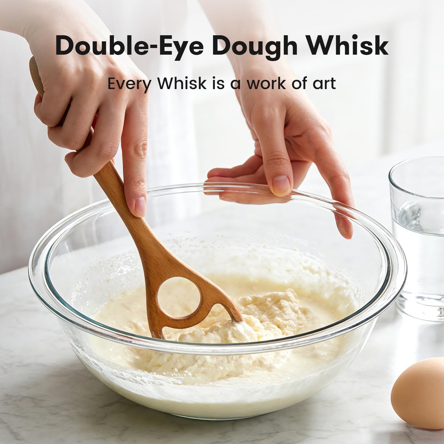 Drcomtruing Wooden Danish Dough Whisk - 12.6" Handcrafted Dutch Bread Whisk for Batter, Pizza Dough & Baking - Upgraded One-Piece Sourdough Whisk with Flow-Through Design-2 Pack