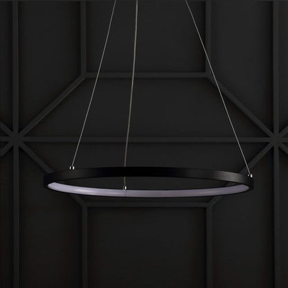 JONATHAN Y 15.75" Matte Black Modern Integrated LED Pendant Light, Dimmable Round Hoop Chandelier for Kitchen Island, Dining Room, Adjustable Height Metal Hanging Light JYL7202A