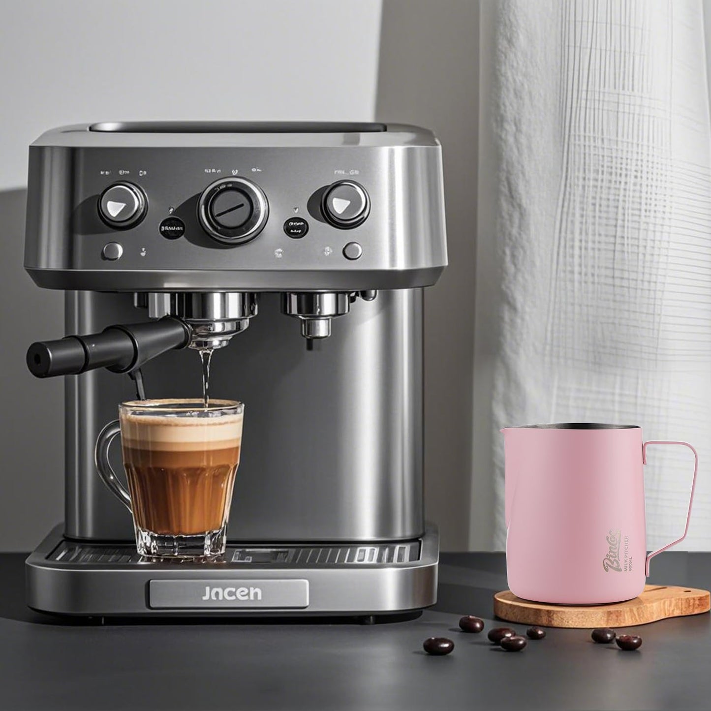 Pink Milk frother - 600ml Milk Frothing Pitcher, Milk Frother Cup Espresso Steaming Pitcher for Barista, Bincoo SUS304 Stainless Steel Espresso Steaming Pitchers for Latte Art/Cappuccino/Coffee/Milk