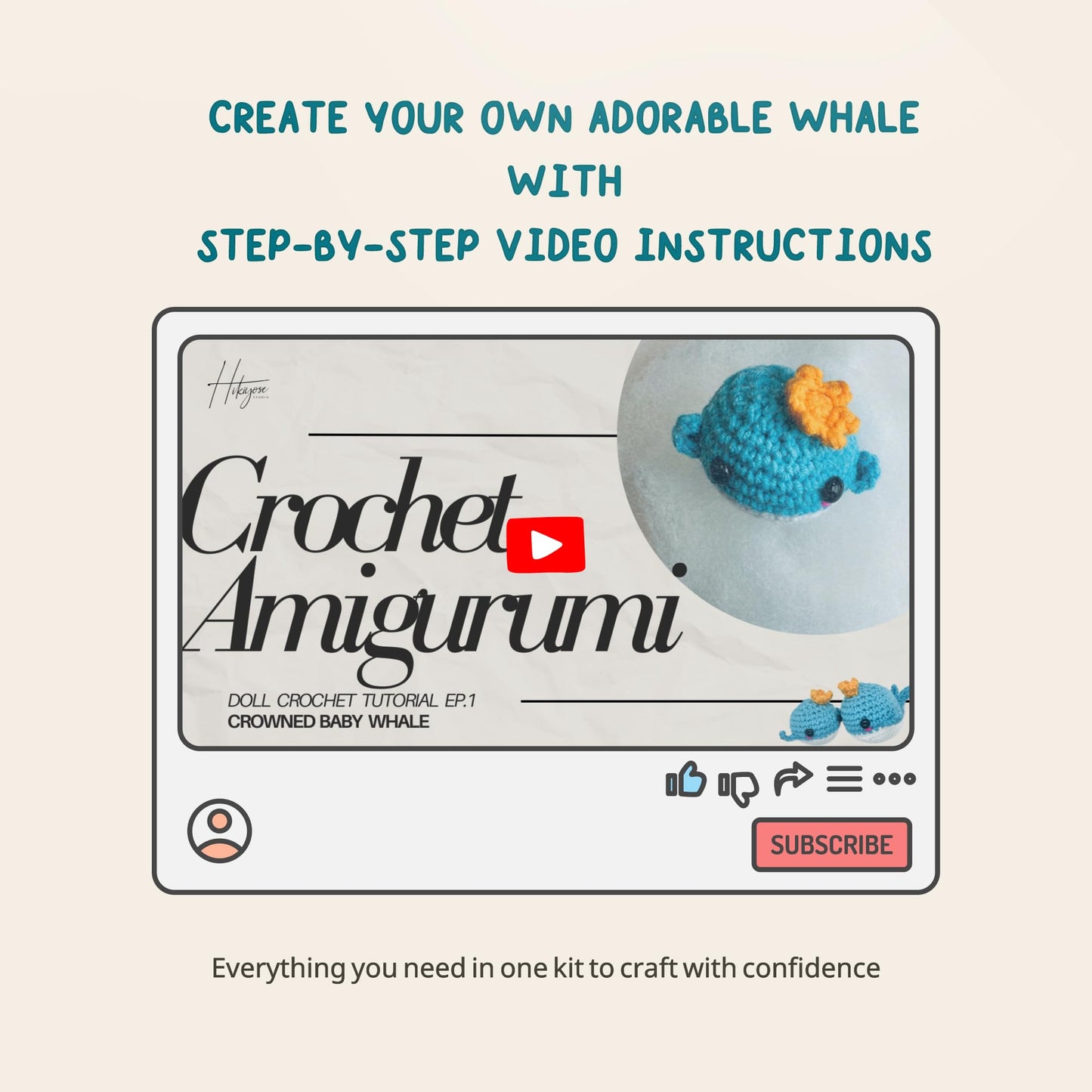 Hikiyose Crochet Kit for Beginners Adults - Crochet Accessories with 12 Soft Crochet Yarn Set, 9 Hooks, Storage Bag, Blue Whale Video Tutorial - Easy Crochet Kit for Beginners Kids, Hobbies for Women