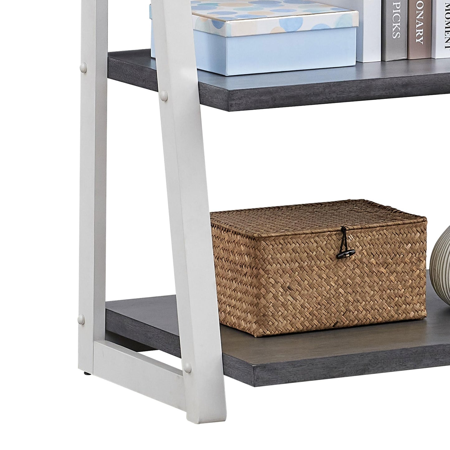agnixnaf Gray Bookshelf with 4 Shelves, White Legs, Clean Lines, Ladder Bookcase, Industrial, for Office, Bedroom, Living Room, Study Room