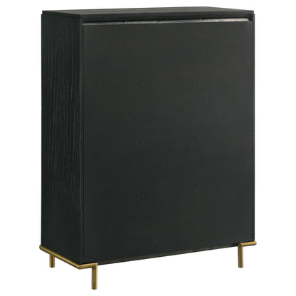 Coaster Home Furnishings - Arini - Wood - 5-Drawer Chest with Rounded Corners, Gold Knobs, Hidden Drawer and Wire-Brushed Finish - Coastal - Bedroom - Black - 224335