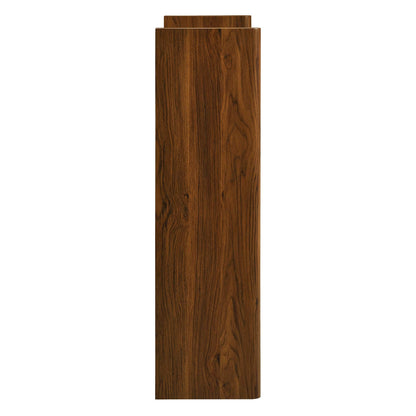 Modway Emric 35 Inch Wave Shoe Storage Cabinet in Walnut – Modern Slatted Front Shoe Rack Cabinet with 2 Flip Drawers for Entryway, Hallway, or Bedroom
