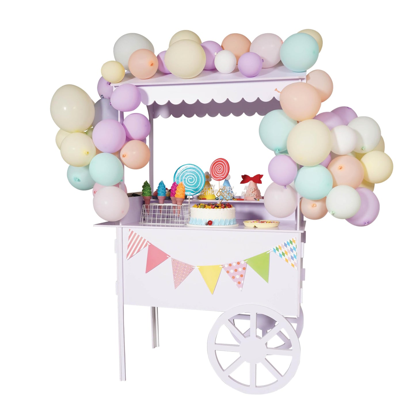 6 FT Tall Candy Cart with Shelf and Wheels for Candy and Dessert Display - Decoration for Parties, Weddings, Bar/Bat Mitzvah - Bar Cart - 24” x 46” x 72” in Carrito De Dulces para Fiestas