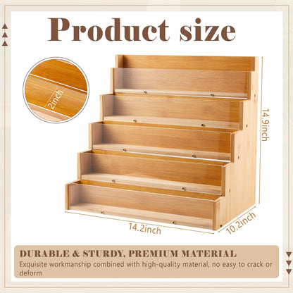 Yuntau 5 Tier Greeting Card Display Stand Wood Color Bamboo and Acrylic Sticker Display Stand Trading Card Holder Retail Photos Shelf for Vendors Craft Collection & Show