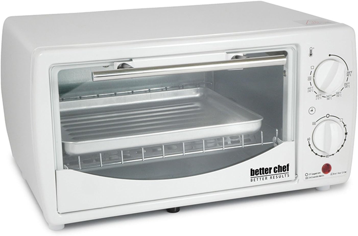 Better Chef Basic Toaster Oven: 4-Slice, 60-Minute Timer, Slide Out Rack, Bake Tray, Broil, White