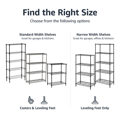 Amazon Basics 4-Shelf Steel Wire Storage Shelves for Garage, Adjustable Metal Shelving Unit, 200 lbs Per Shelf, 23.2" W x 48" H x 13.4" D, Black