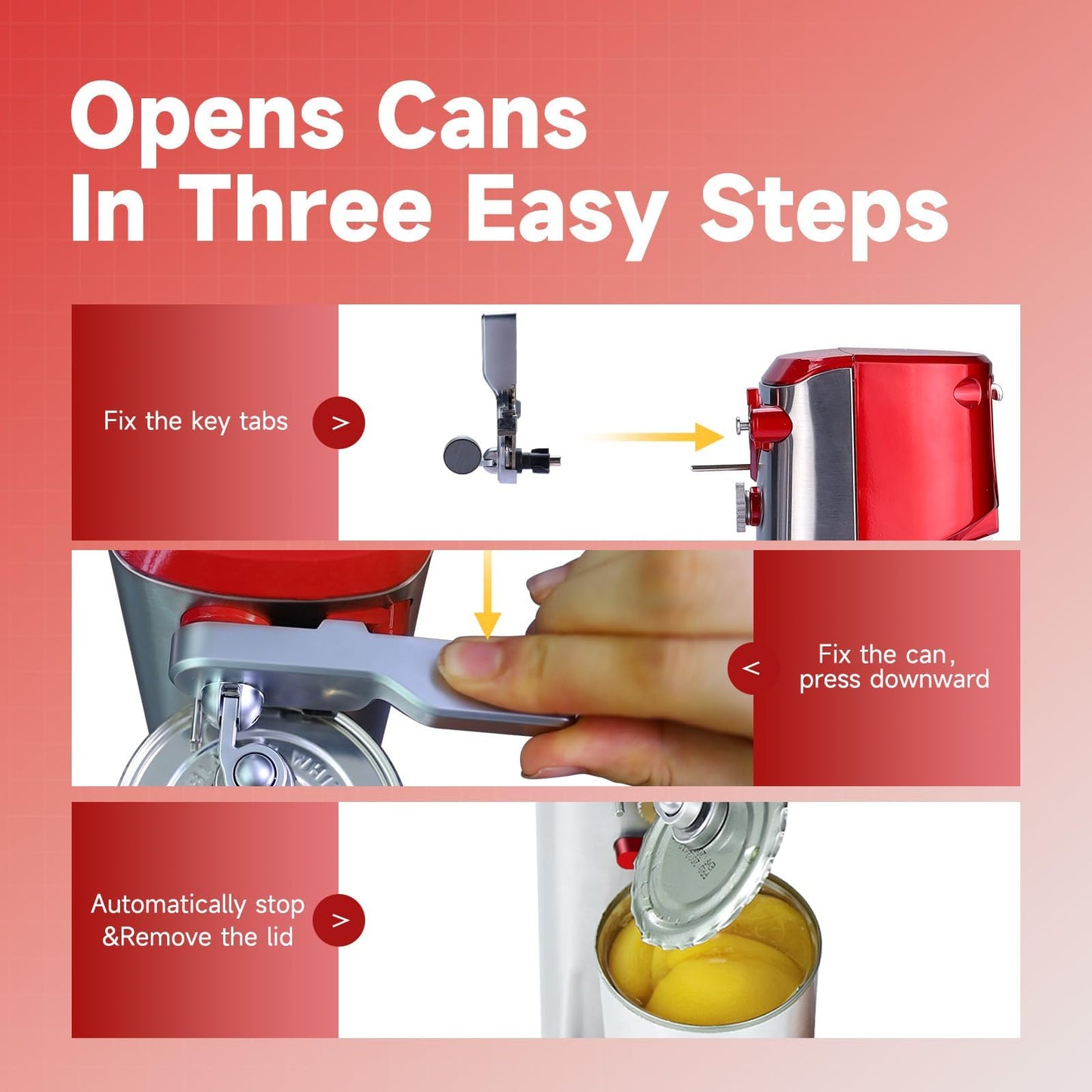 Davivy Electric Can Opener, Removable Stainless Steel Cutter and 3-in-1 Design with Sharpener and Bottle Opener (Red-Stainless Steel)