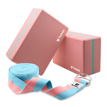 Tumaz Non-Slip Yoga Blocks 2-Pack - High Density/Lightweight EVA Foam & Natural Cork for Stability, Premium Set with E-Book Included