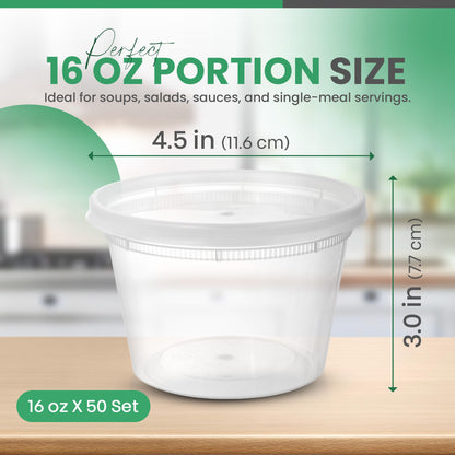 Koppochef 16oz Deli Containers [50 Pack], Leakproof and Durable, Microwave Dishwasher Freezer Safe, Stackable Storage Deli Containers with Lids, BPA Free and Recyclable