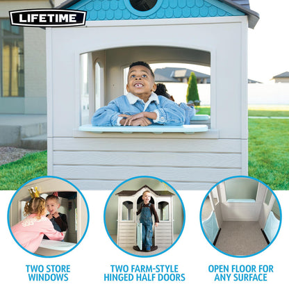 Lifetime Indoor Outdoor Kids Playhouse, Two Store Windows & Farm‑Style Half Doors, Spacious Interior, Easy Snap Together No Tools Assembly, Durable Low‑Maintenance Construction for Ages 3–8