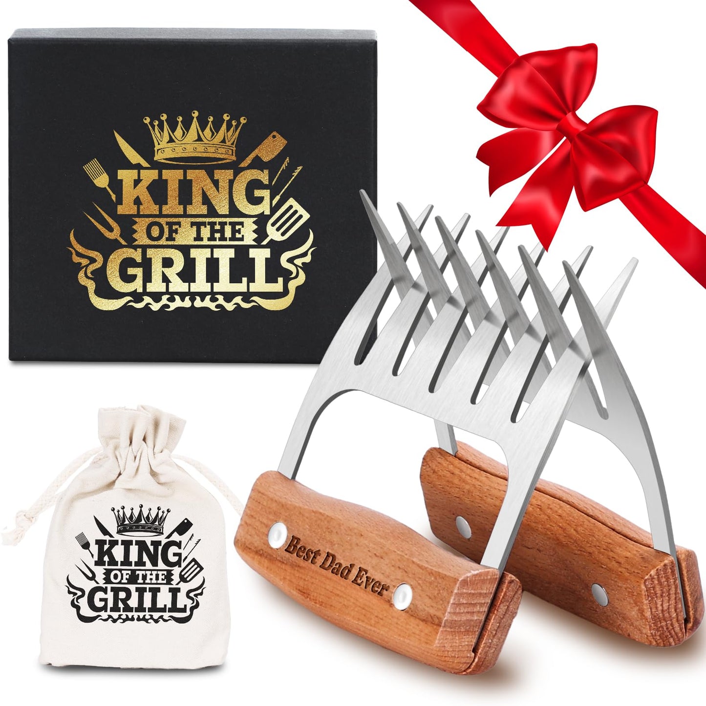 Birthday Gifts for Dad, Best Dad Ever Gifts, Stainless Steel Meat Shredder Claws for Pulled Pork, Chicken BBQ Smoker Accessories, Grilling Gifts Christmas Stocking Stuffers with Stylish Gift Box