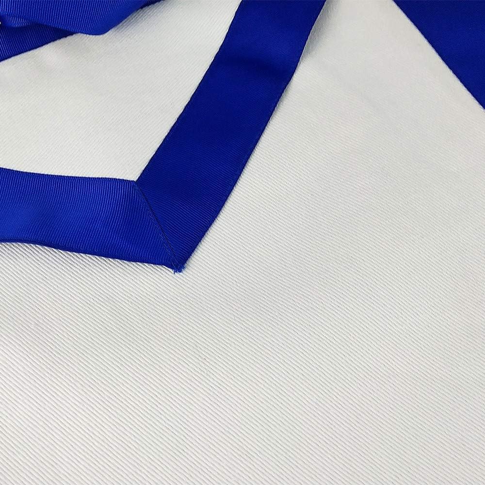 Masonic Master Mason Blue Lodge Apron, White Cloth with Blue Grosgrain Ribbon Border