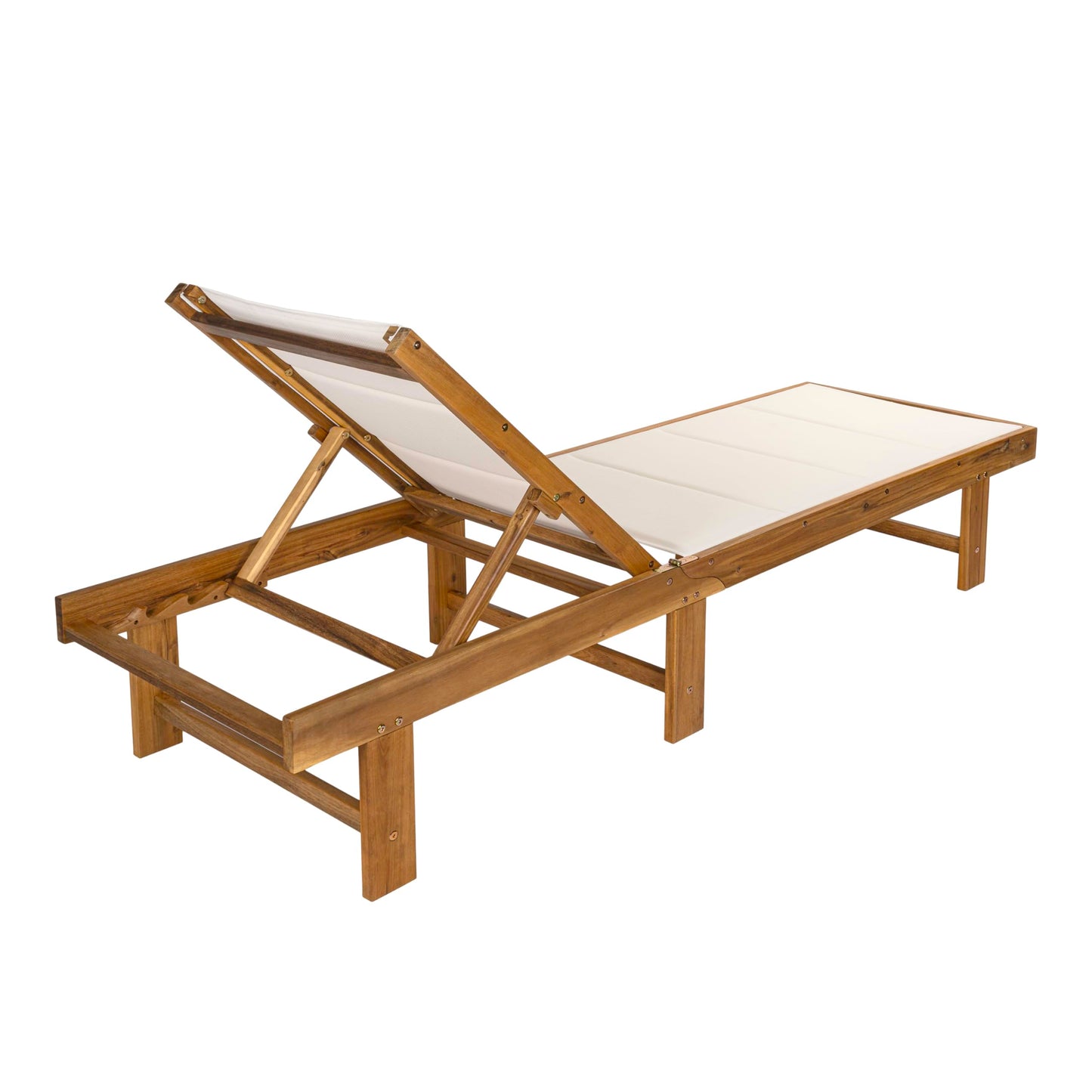 Eyely GNL1103A Quenyth 77.17"x26.38" Modern Minimalist Foldable Adjustable Wood Chaise Outdoor Lounge Chair, for Pool, Deck, Poolside, White/Natural