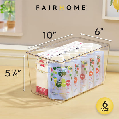 FairHome Set of 6 Clear Plastic Storage Bins With Handles, Containers To Organize Pantry, Fridge, Cabinet, Kitchen, Countertop, Closet, Cupboard, Home Organization and Storage