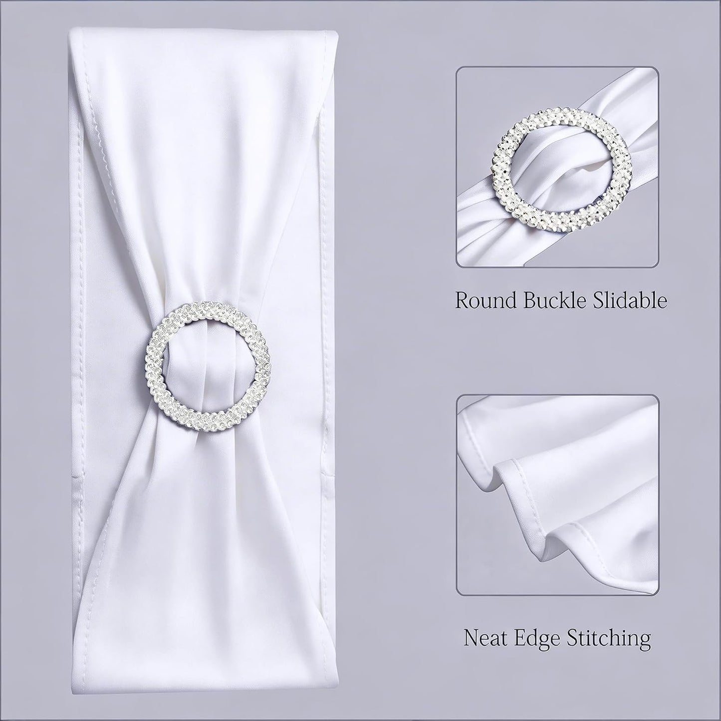 Skiennix White Spandex Chair Sashes - Pack of 50 Stretch Bands for Weddings & Events
